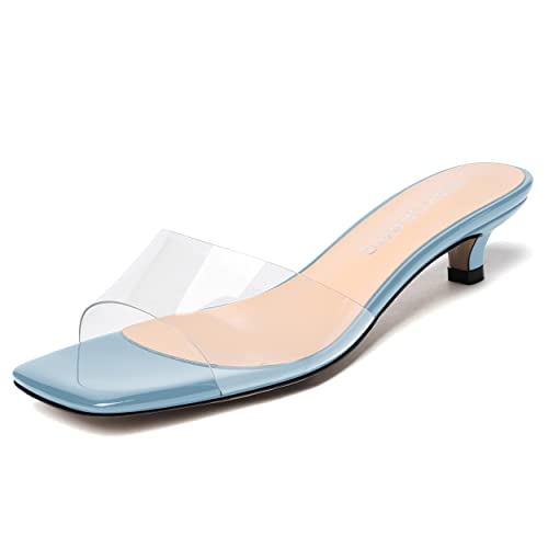 WAYDERNS Women's Clear PVC Open Toe Square Toe Slip On Solid Patent Fashion Work Kitten Low Heel Heeled Sandals 1.5 Inch