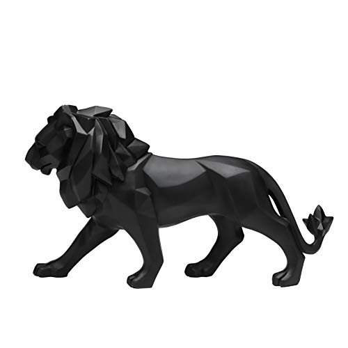 Vinbcorw Statue Lion Origami Statue Resine Decoration Statue Interieur Lion Deco Noir/Blanc Animaux en Resine Lion Statuette Decoration Design,Noir