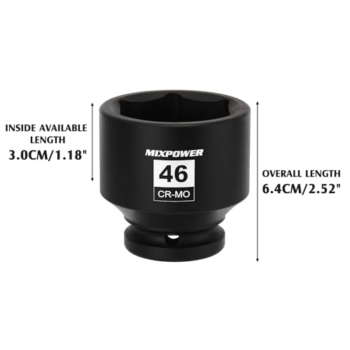 Image of MIXPOWER 3 /4 inch Drive Shallow Impact Socket, 46mm, CR-MO, Metric, 6 Point, Axle Nut Impact Grade Socket for Easy Removal