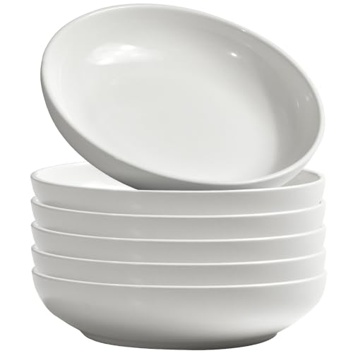 homEdge Set di 6 ciotole per pasta, in porcellana, per insalata, zuppa, spaghetti, pasta, colore bianco