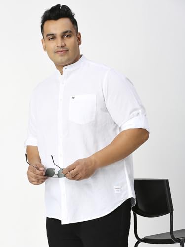 Image of Thomas Scott Men's Solid Cotton Linen Casual Shirt | Full Sleeve | Regular Fit | Mandarin Collar