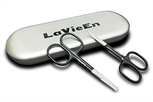 LaVieEn LS01 Eyebrow and Nose Hair Scissors, 3.7 Stainless Steel Professional Facial Hair Beard Eyelashes Ear Hairs and Mustache Scissors 2 Pieces  (Half Black)
