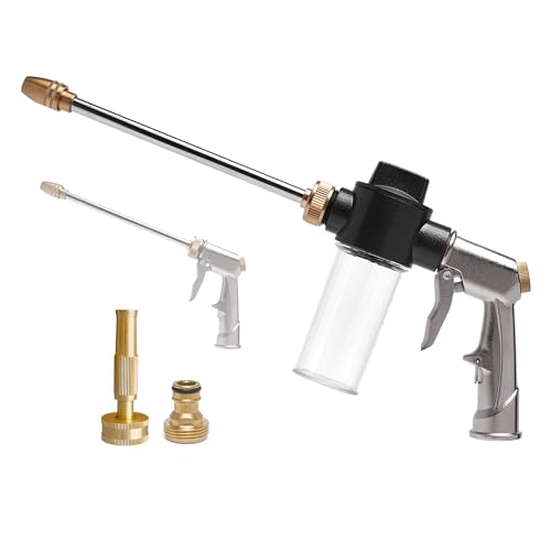 SPHAN Foam Gun for Garden Hose, Car Wash Foam Gun Sprayer with 100cc/3.5oz Soap Kettle, for Dog Showing，Plants Watering, Floor Cleaning (Silver)