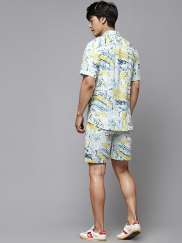 Image of Rigo Men's Rayon Printed Relaxed Night Suit Set Casual Co-Ords Set|Shirt And Short Set