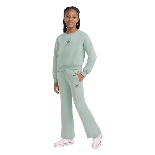 Converse Girls' Graphic Crewneck Sweatshirt and Flared Pant Set, Mint Condition, Large