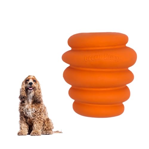 Image of Green Sheep Enrichment Dog Ball for Medium to Large Dogs, Natural Rubber Treat Dispensing Chew Toy for Mental Stimulation & Boredom Relief, Interactive Dog Toys, Orange
