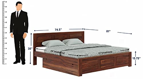 Image of WOODLAB Furniture Sheesham Wood King Size Bed with 2 Side Drawer Storage Wooden Double Bed Palang for Bedroom Living Room (Honey Finish)