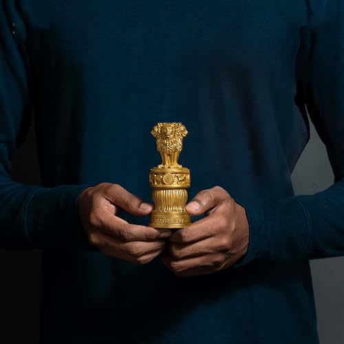 SILAII Ashoka Pillar Sculpture - 5 Inch, Gold Finish - Handmade Indian Heritage Art