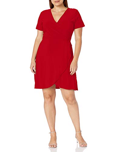 Star Vixen Women's Petite Short Sleeve Ballerina Wrap Dress, Red, PL