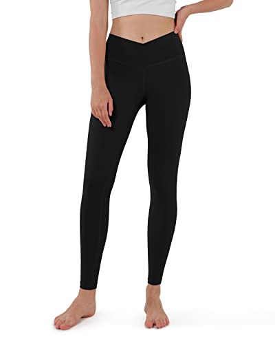 Cross Waist Yoga Leggings for Women with Pockets, Non See-Through Crossover Workout Running Yoga Pants