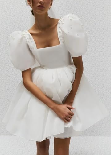 Women's Short Wedding Dresses for Bride Puffy Sleeves Tulle Party Dress A Line Mini Corset Engagement Dress4