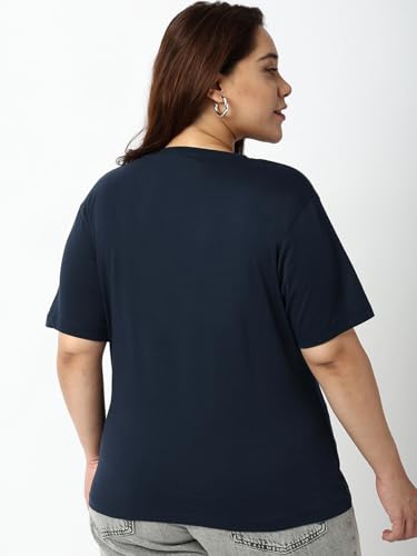Image of Bewakoof Women's Solid Regular Fit Half Sleeve Round Neck Cotton Jersey Plus Size T-Shirt
