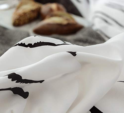 JANZAA 3 PCs White Duvet Cover Set, Microfiber Soft Stripe Duvet Cover Queen with Pillow Cases (White, Queen)