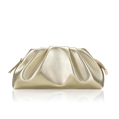 Milisente Cloud Clutch Bag for Women PU Leather Pleated Dumpling Evening Bag Purse with Shoulder Strap(Gold)