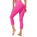 RONLIMO Upgraded Leggings for Women, High Waist Yoga Capri Leggings with Pockets for Women, Yoga Leggings for Womens Outdoor Sports, Running and Body Shaper Tummy Control, Light Pink, XL
