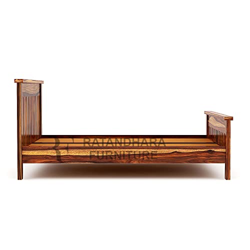 Image of Single Size Leopard Sheesham Wood Platform Bed Without Storage Single Bed (Single Size (6 ft x 3 ft), Teak Finish)