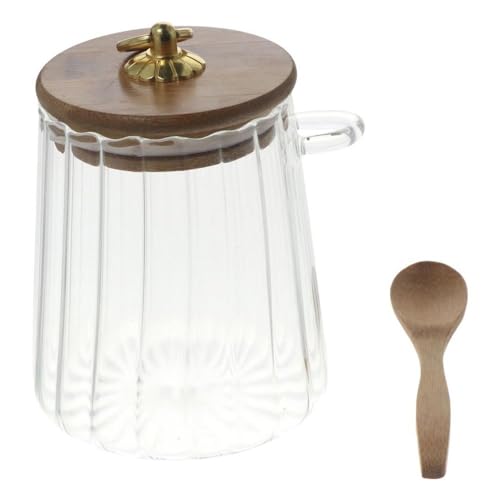 hobbyme 21oz Glass Container with Bamboo Lid and Spoon,Glass Bowl Glass Jar for Sugar Coffee Bar Accessories(D)
