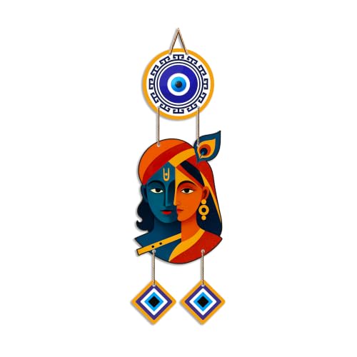 Image of Artvibes Radha Krishna Artistic Evil Eye Wall Hanging for Home Entrance Decor | Nazar Battu Protection Hanging for Living Room Bedroom Temple | Vastu Positive Energy Decorative Gift (WH 8576N)