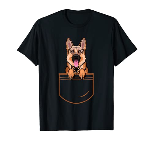 Cute German Shepherd Dog Lover in Chest Pocket T-Shirt, Black