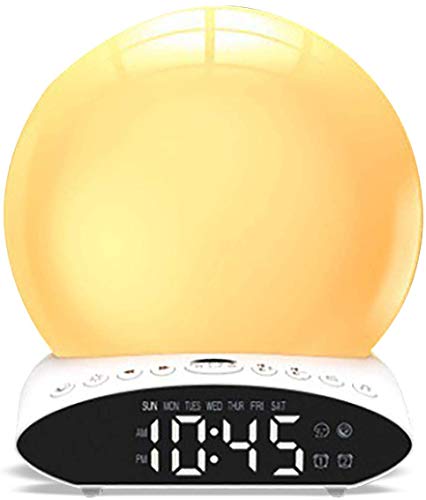 Weck-Up Leichte Wecker Sonnenaufgang/Sonnenuntergang Simulation mit Dual Alarme Snooze-Funktion 7 Farben Atmosphäre Lampe, FM Radio & 7 Natural Sound