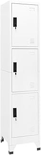 vidaXL Steel Locker Cabinet, 3 Lockable Doors, Storage Organizer, Modern Design for Office/School, Easy-to-Clean, with Air Vents and Name Tags, White, 15