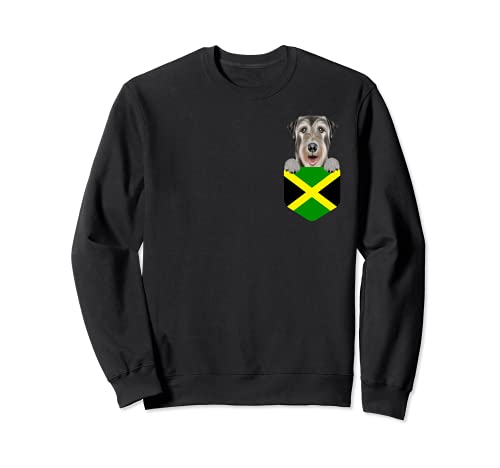 Jamaica Flag Irish Wolfhound Dog In Pocket Sweatshirt, Black