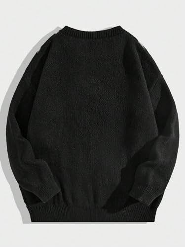 SHENHE Men's Crew Neck Graphic Sweater Long Sleeve Gothic Loose Sweater Pullover Top2