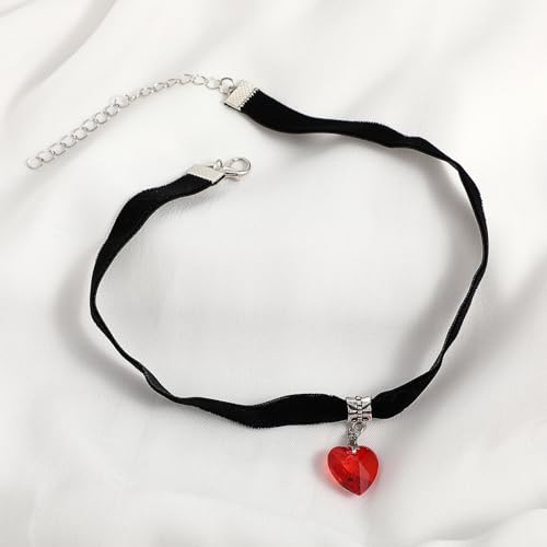 DIVINA VITAE Rot Choker Halsband Damen Schwarze Samt Herz Halskette Choker Herz Kette Vintage Gothic Verstellbare Halskette für Valentinstag Halloween Cosplay Party Schmuck Mädchen 80er 90er Deko