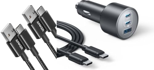 Image of Anker USB A to USB C Cable [2 Pack 3ft] & Anker iPhone 17 USB-C Car Charger
