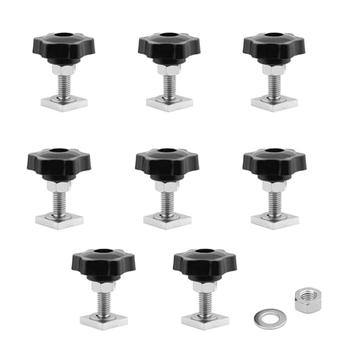 CANGCANG 8Pcs M8x35mm Adaptateur T-Track, embouts de rail de toit,8PCS Vis Coulissantes en T avec Écrous Étoile m8 et Rondelle D'écrou,Porte-Bagages de Toit, Rainure en T, Outil de Fixation