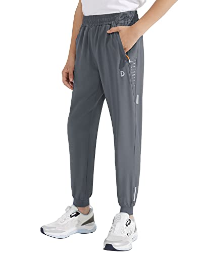 Dizoboee Boys Lightweight Jogger Pants Youth Kids Quick Dry Hiking Pants Active Athletic Pants With Zipper Pockets, Dark Grey, M #TOP23