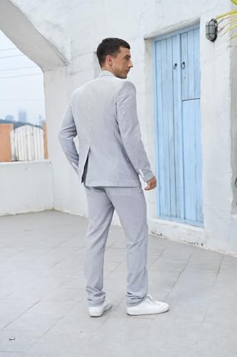 Wangyue Seersucker Mens Suit Sets Men's Stylish 2 Piece Slim Fit Suit Blazer and Pants Summer Suits for Men4