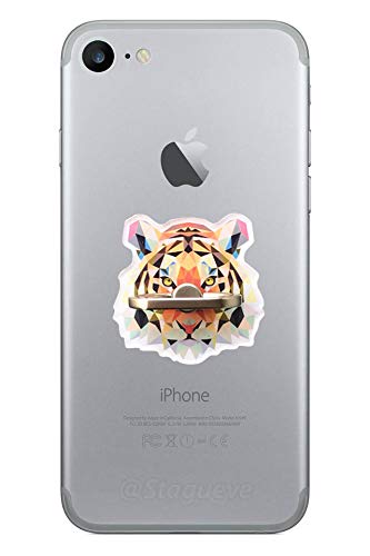 「e.coco」お洒落 幾何学動物柄 トラ オオカミ ライオン ウサギ ヒョウ 虎 tiger タイガー スマホリング アイリング 携帯リング スタンド機能 バンカーリング 360°回転 落下防止 指輪型 ホールドリング iPhone/Android/ipad各機種対応 (トラ)