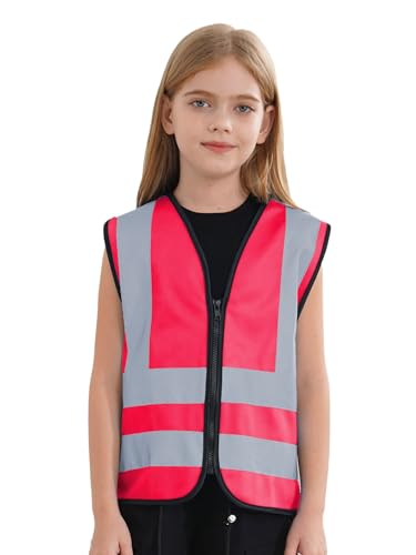 Sywiyi Gilet Haute Visibilité Pour Enfants Et Adolescents Unisex Vestes Réfléchissantes Sans Manches Avec Fermeture Éclair Gilet De Sécurité Veste Costume Pour Un rose vif 3-4 ans