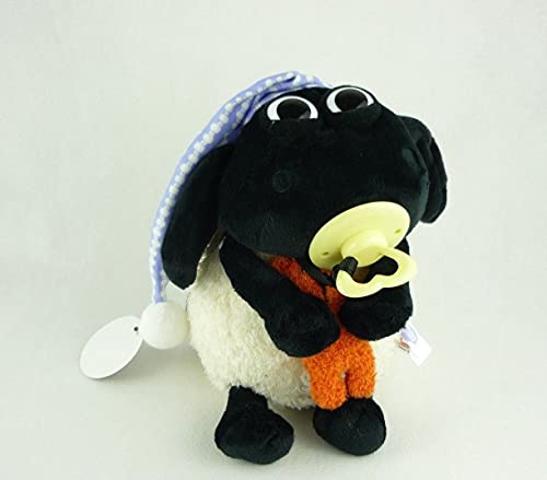 Shaun das Schaf Kuscheltier Timmy mit kleinem Bär, Schnuller und Schlafmütze, 25 cm, Farbe: Weiß/Schwarz