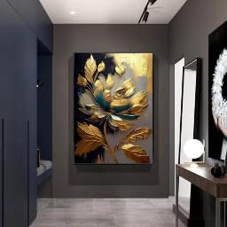 Chrysanthèmes et lotus décoration nordique salon grand tableau moderne 70x100