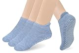 Deluxe Anti Slip Non Skid Barre Yoga Pilates Hospital Socks with Grips for Adults Men Women … (Large, 3-Pair/Grey)