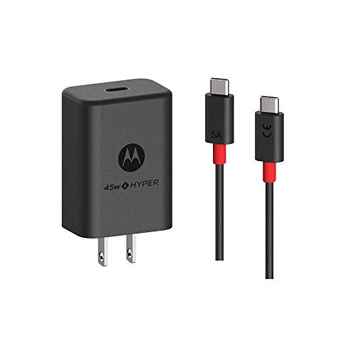 Motorola TurboPower 45W USB-C Charger with 5 Amp USB-C to USB-C Data/Charging Cable for Motorola One Hyper, USB-C Laptops, Other High Powered Type C Devices