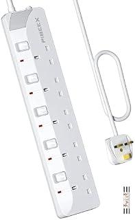 PIBEEX Extension Lead 5 Way Multi Plug Extension Sockets with Individual Switches Wall-Mounted Power Strip 1.5M Extension Cord 13A Fused UK Plug 3250W