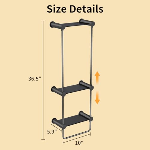 YUMORE Matte Black Towel Storage for Bathroom, 3 Tier Towel Rack with Shelf and Towel Bar, Wall Mounted Towel Racks for Bathroom Towel Storage and Organizer - Thumbnail 2