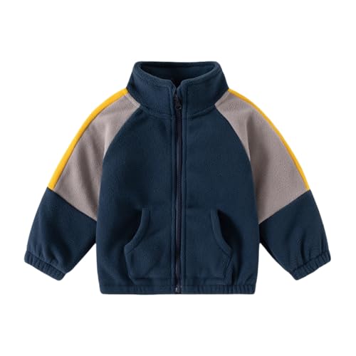 Irsutey Toddler Boys Girls Stand Up Collar Polar Fleece Jacket Color Block Zip Long Sleeve Winter Outerwear