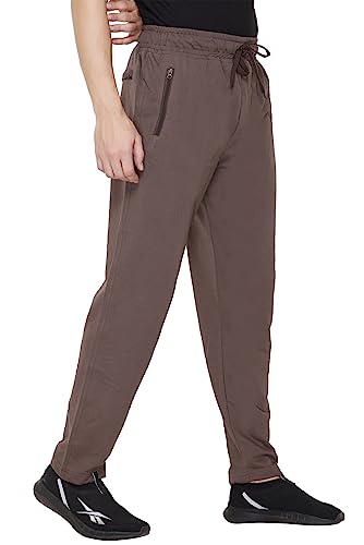 Image of Cotton Lowers for Men, Regular Fit, Zip Pocket, Night Pant, Joggers, Sports Trousers, Gym n Lounge Wear Track Pant for Boys Cambrige Brown L