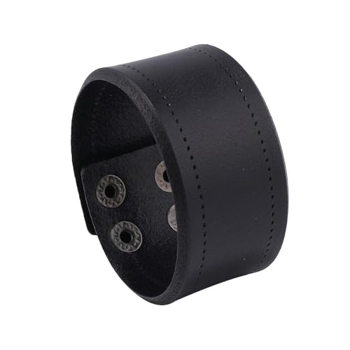 YOUFINE Leather Cuff Bracelet for Men Women Wide Cowhide Adjustable Wristband Handmade Retro Style (Black)