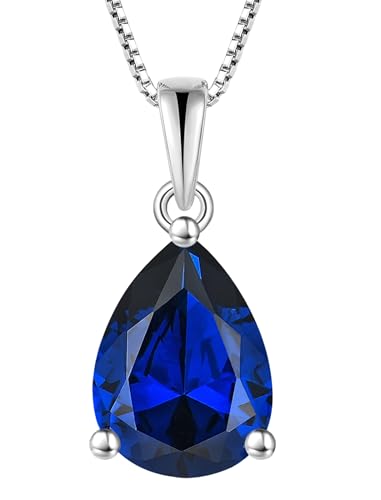 YL Teardrop Necklace 925 Sterling Silver Solitaire Pendant 9x12 MM Pear Cut Birthstone Jewelry for Women