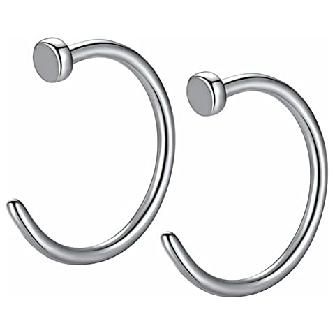 2pcs 316l Surgical Steel Open Nose Hoop Faux Fake Nose Rings 20 Gauge 8mm Nostril Piercing Jewelry Silver Stainless Steel 20g Women Men Lip Septum Body Jewelry Cover