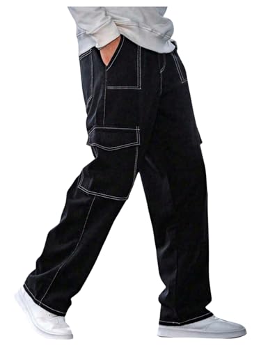 GORGLITTER Men's Baggy Pants Casual Wide Leg Cargo Pants Y2K Designer Streetwear Trousers