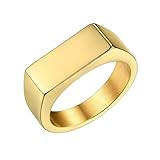 Bestyle Gold Rings for Men Rectangle Shape Gold Signet Ring Chunky Simple Plain Solid Stainless Steel Casual Ring Rerto Biker Statement Jewelry Stackable, Size 10