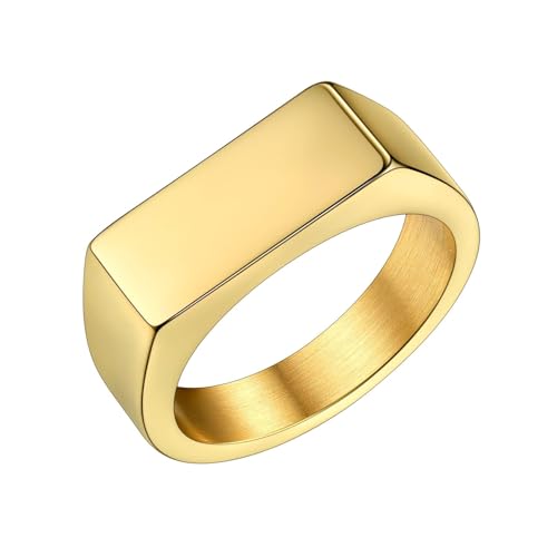 Bestyle Gold Rings for Men Rectangle Shape Gold Signet Ring Chunky Simple Plain Solid Stainless Steel Casual Ring Rerto Biker Statement Jewelry Stackable, Size 10