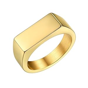 Bestyle Stainless Steel Signet Ring for Men Women in Gold/Black/Silver/Vintage Gray Tone, Chunky Thick Heavy Dome Band Ring Cool Finger Ring, Gift for Dad Husband, Size 7-14 Customizable