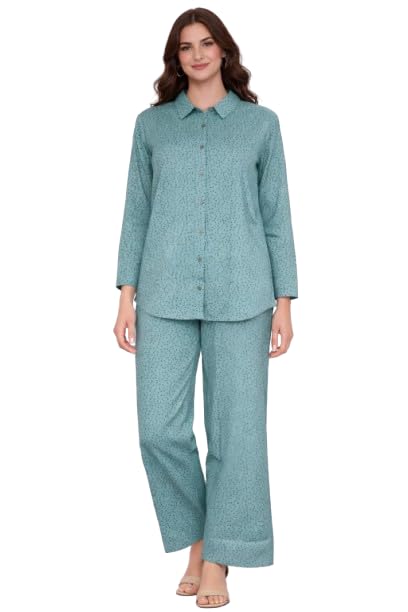 Elegant Mint Green Printed Two Piece Cord Set for Women-image-20